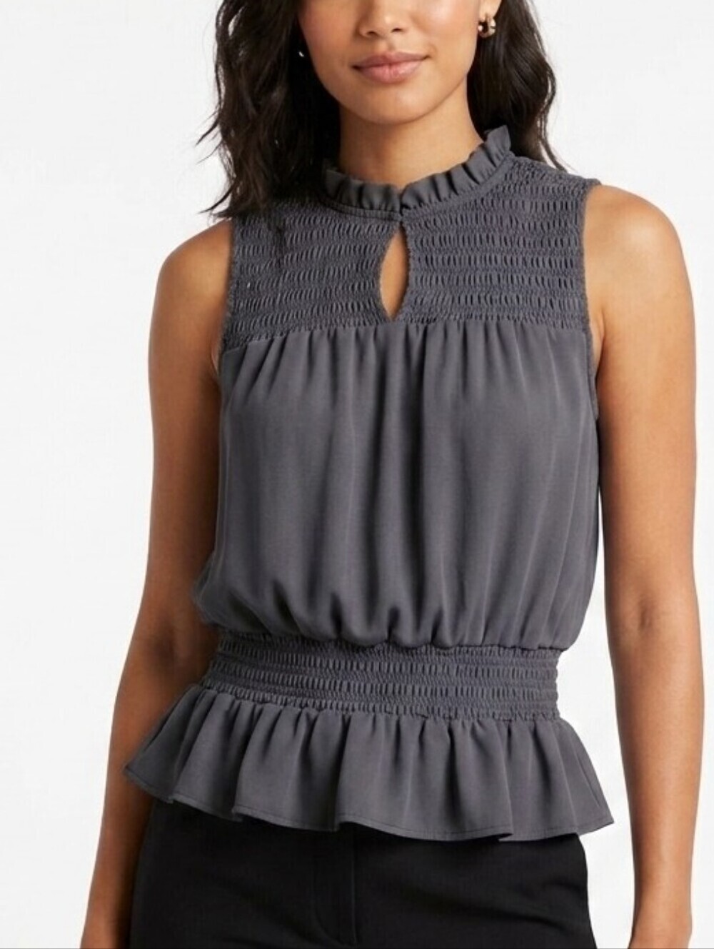 Glam Blue Gray Smocked Sleeveless Blouse Size Small Feels Like Silk